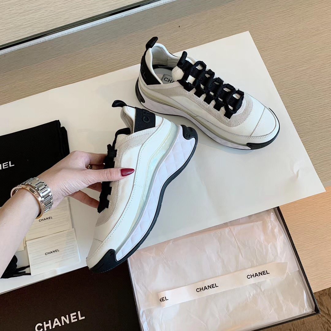 Ch**el Velvet Sneakers Ivory And Black G35617