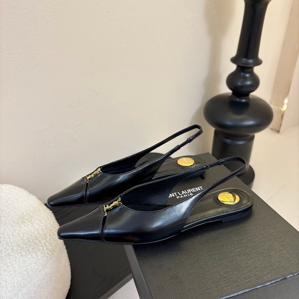 Sa1nt Lau*nt Babylone Slingback Flats In Smooth Leather Black 800240Aaehi1000