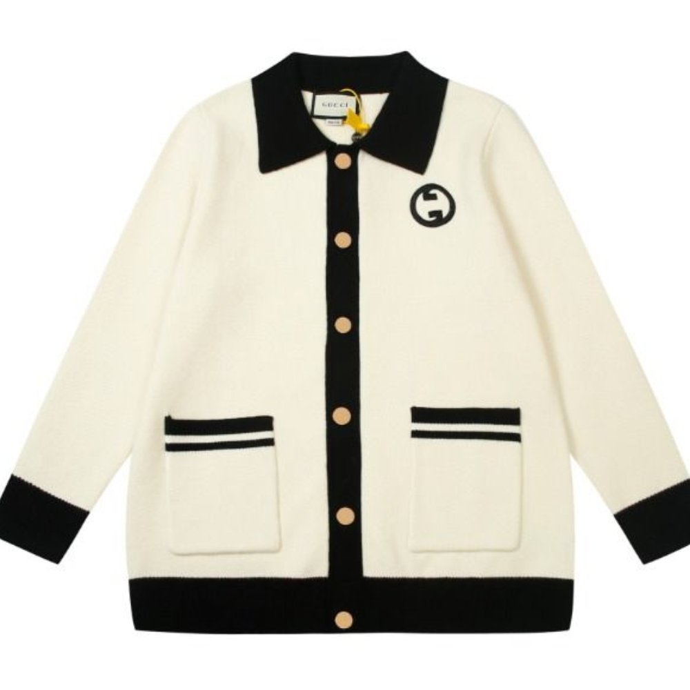 Gvc*1 Knit Cotton Wool Cardigan With Patch Beige