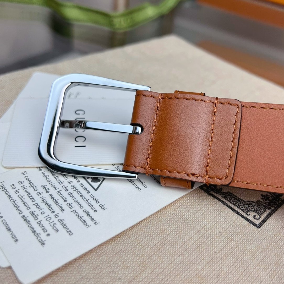 Gvc*1 Belt With Square Buckle And Interlocking G Silver Metal Brown 35Mm