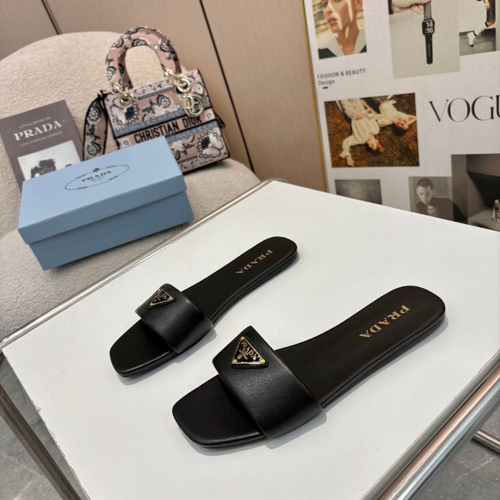 Pra*a Leather Slides Black 1Xx355 070 F0002 F D005