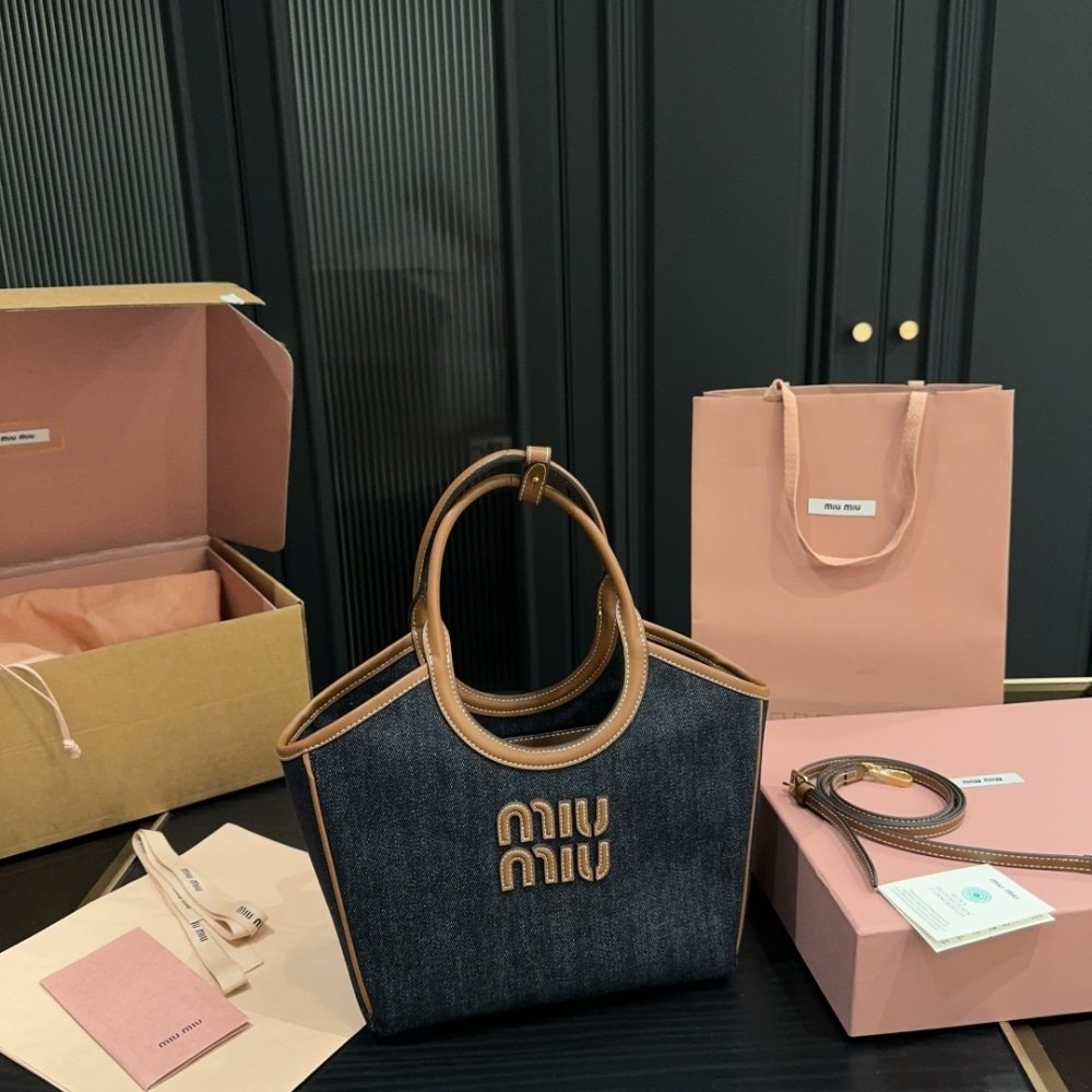 M1um1u Ivy Denim Bag Blue Brandy 22Cm