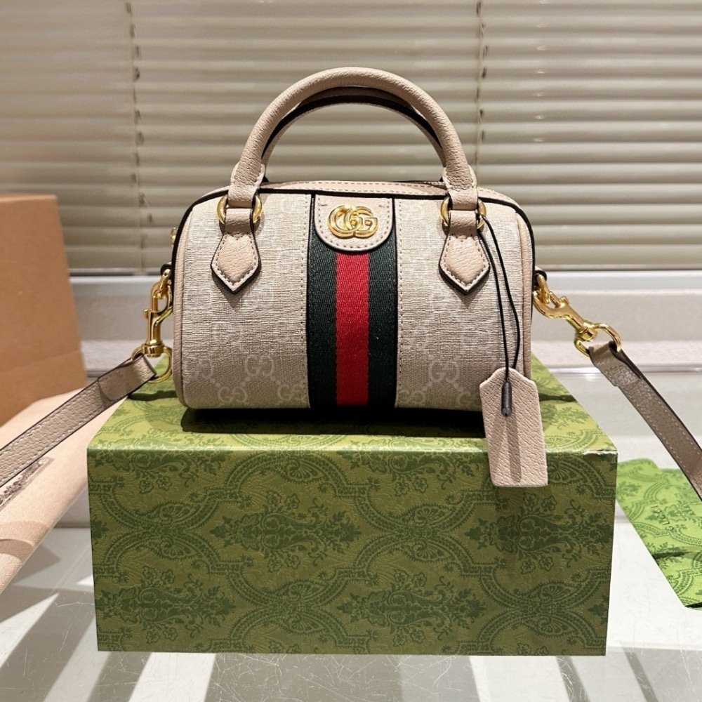 Gvc*1 Ophidia Mini Boston Bag Beige And Oatmeal 17Cm 781490 Uulag 9643
