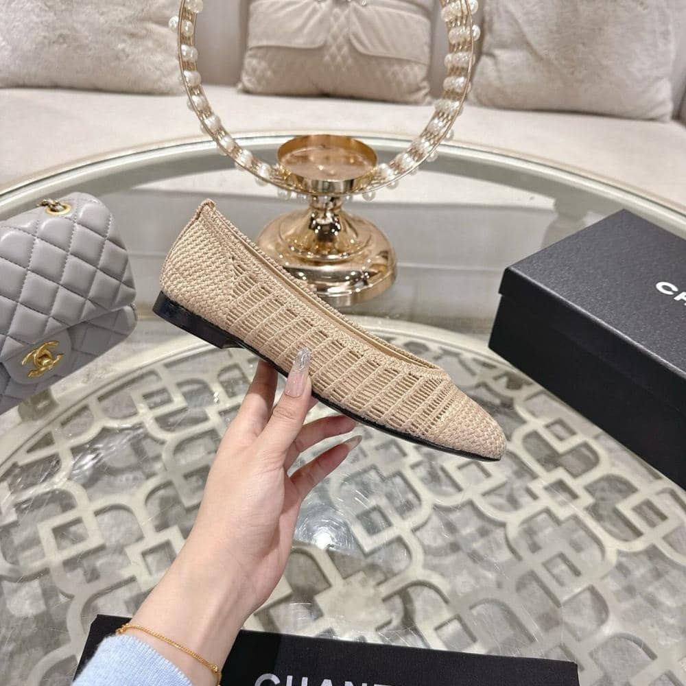 Ch**el Ballet Flat Raffia White And Beige G46352 B19806 Nafbo