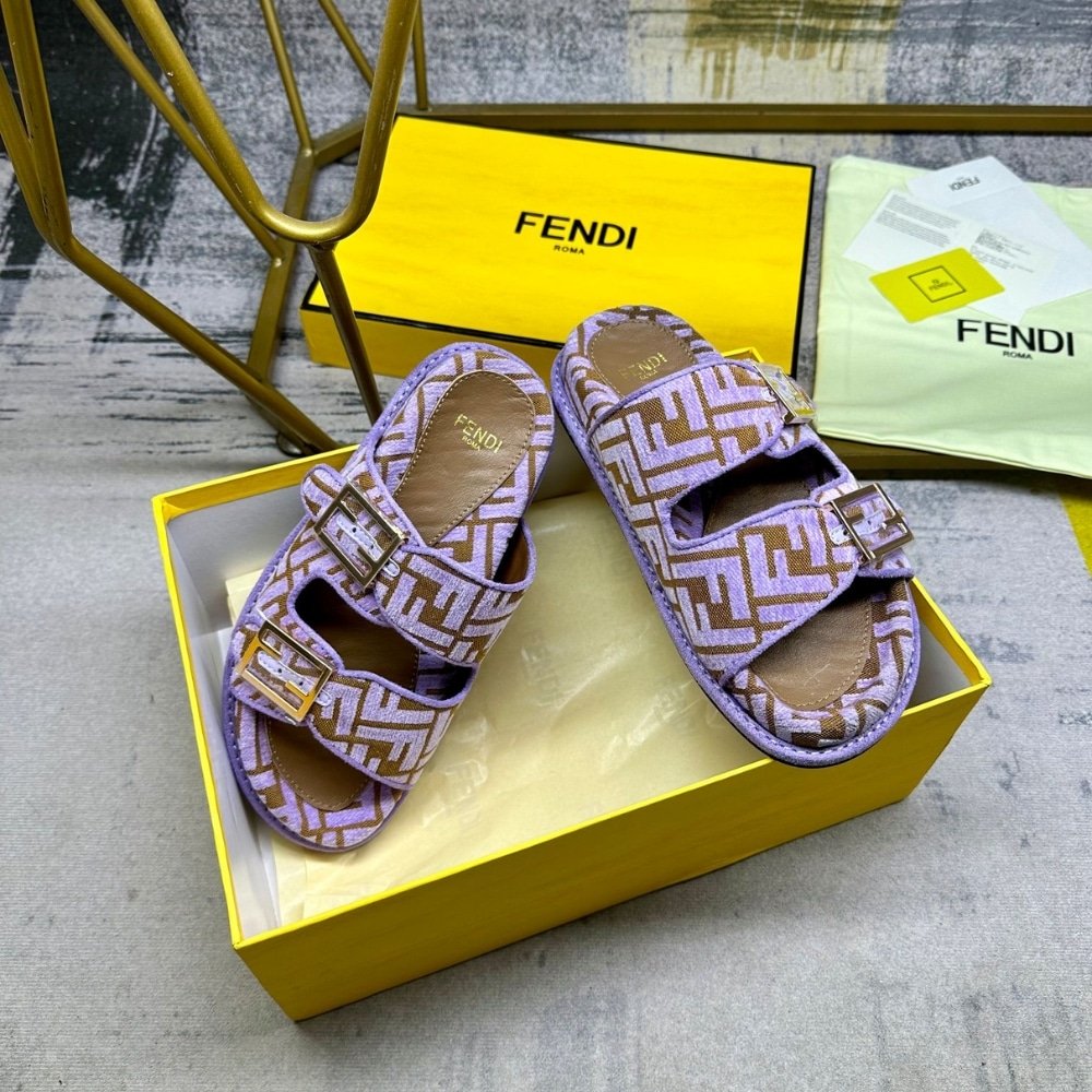 F**di Feel Ff Jacquard Velvet Slides Amethyst Purple