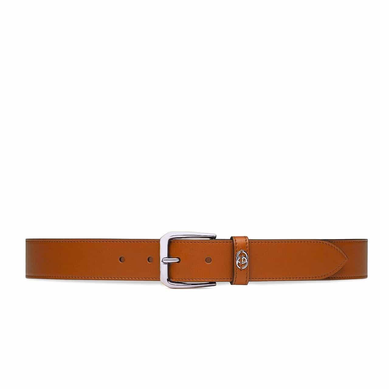 Gvc*1 Belt With Square Buckle And Interlocking G Silver Metal Brown 35Mm