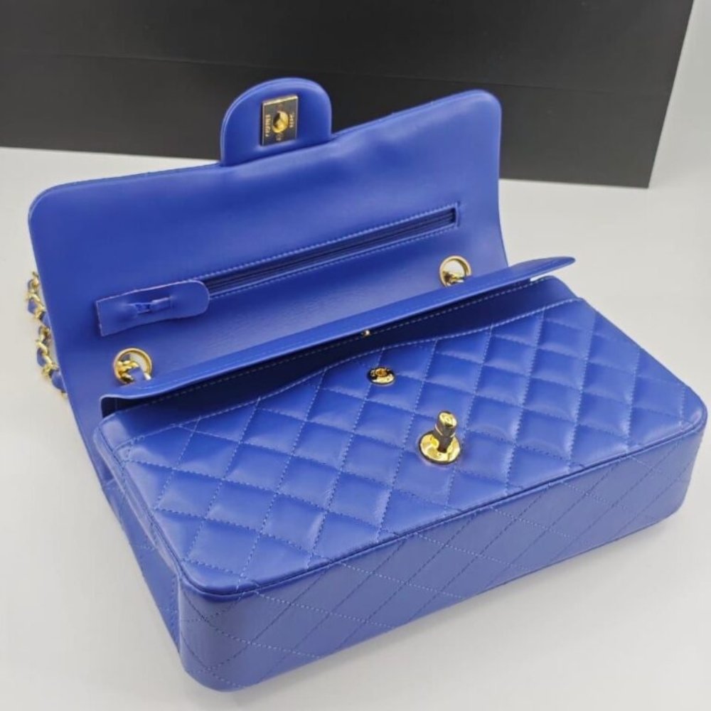Ch**el Classic Medium Flap Navy And Gold 25Cm