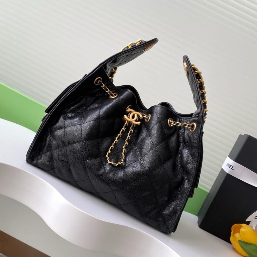 [S*per Vip 1:1] Ch**el 25 Small Handbag Grained And Gold Tone Metal Black 26Cm As5293 B20304 94305