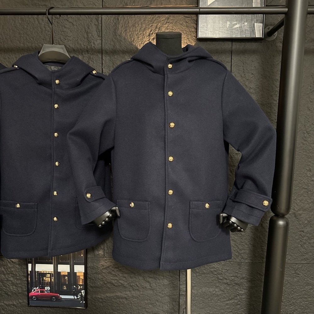 Ce1i*e Hooded Triomphe Coat In Wool Felt Navy 2W97C863C 07Mr