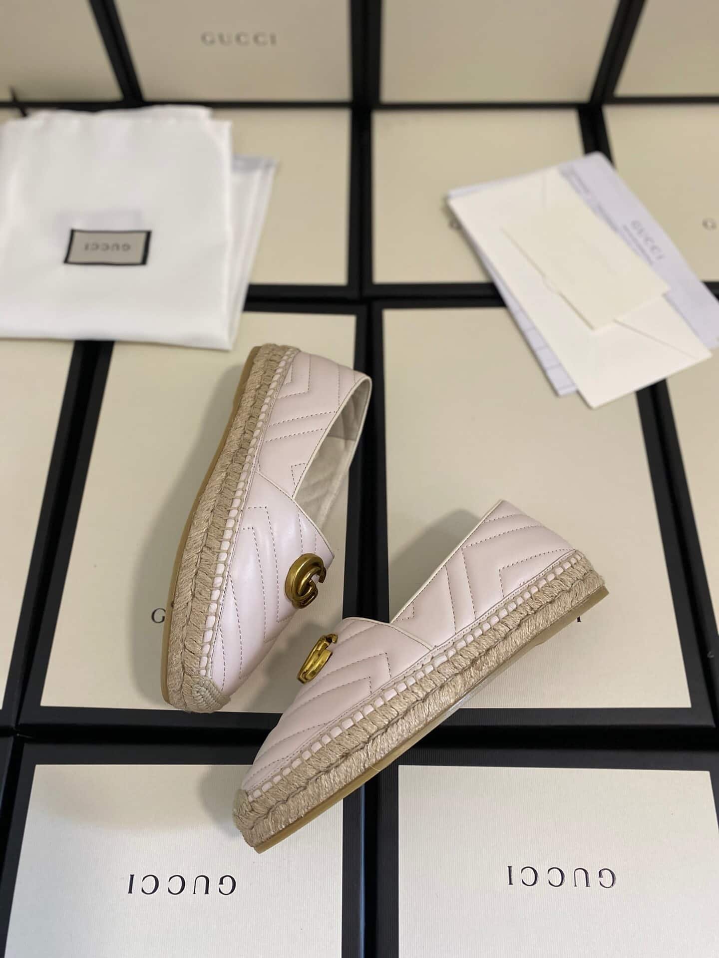 Gvc*1 Leather Espadrille With Double G White ‎551890 Bko00 1000
