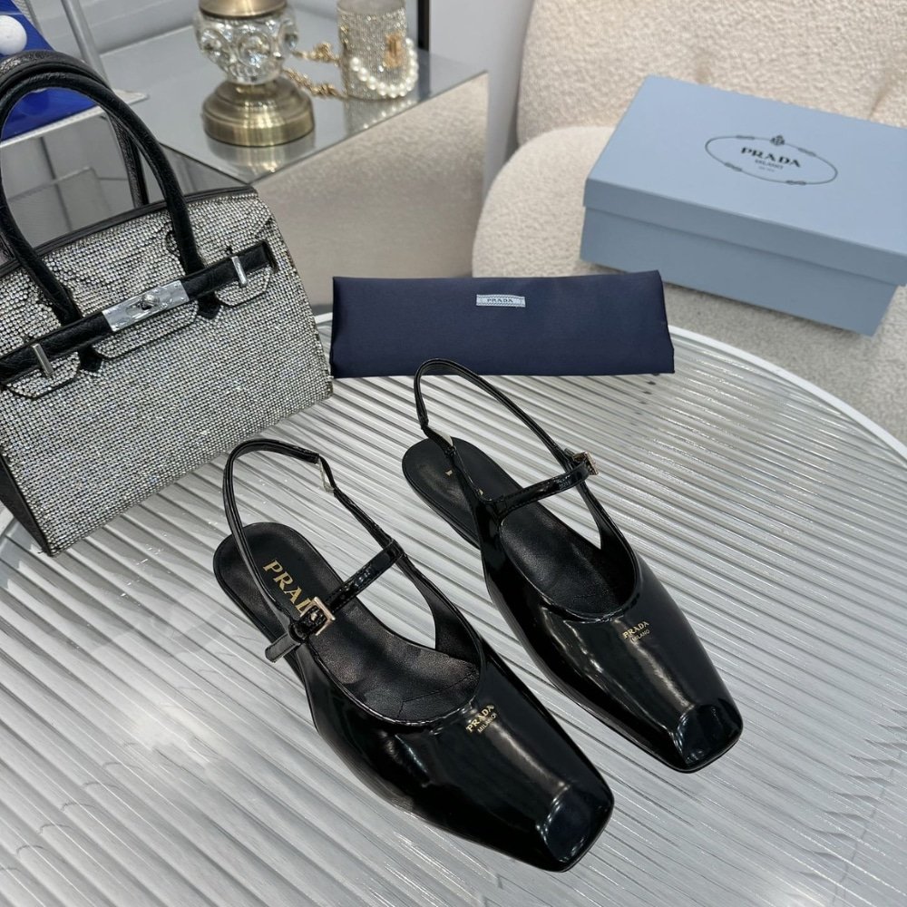 Pra*a Patent Leather Slingback Ballerinas Black 1F828N 069 F0002 F 015