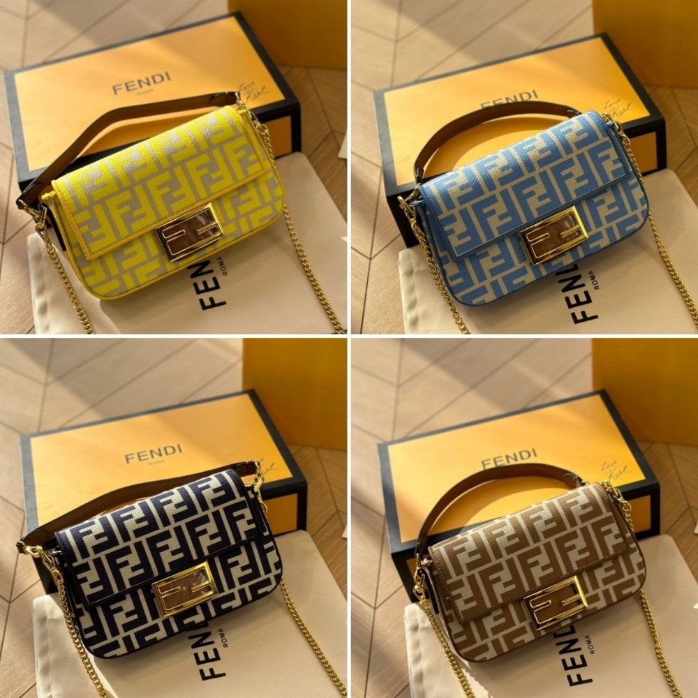 F**di Baguette Mini FF Jacquard Fabric Bag Navy Blue 21Cm
