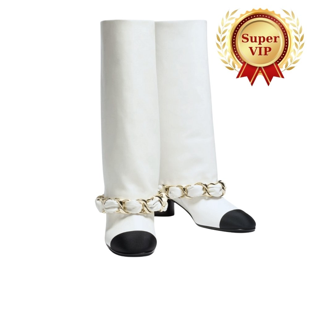 [S*per Vip 1:1] Ch**el High Boots Leather And Grosgrain White G46677 B21755 U3294