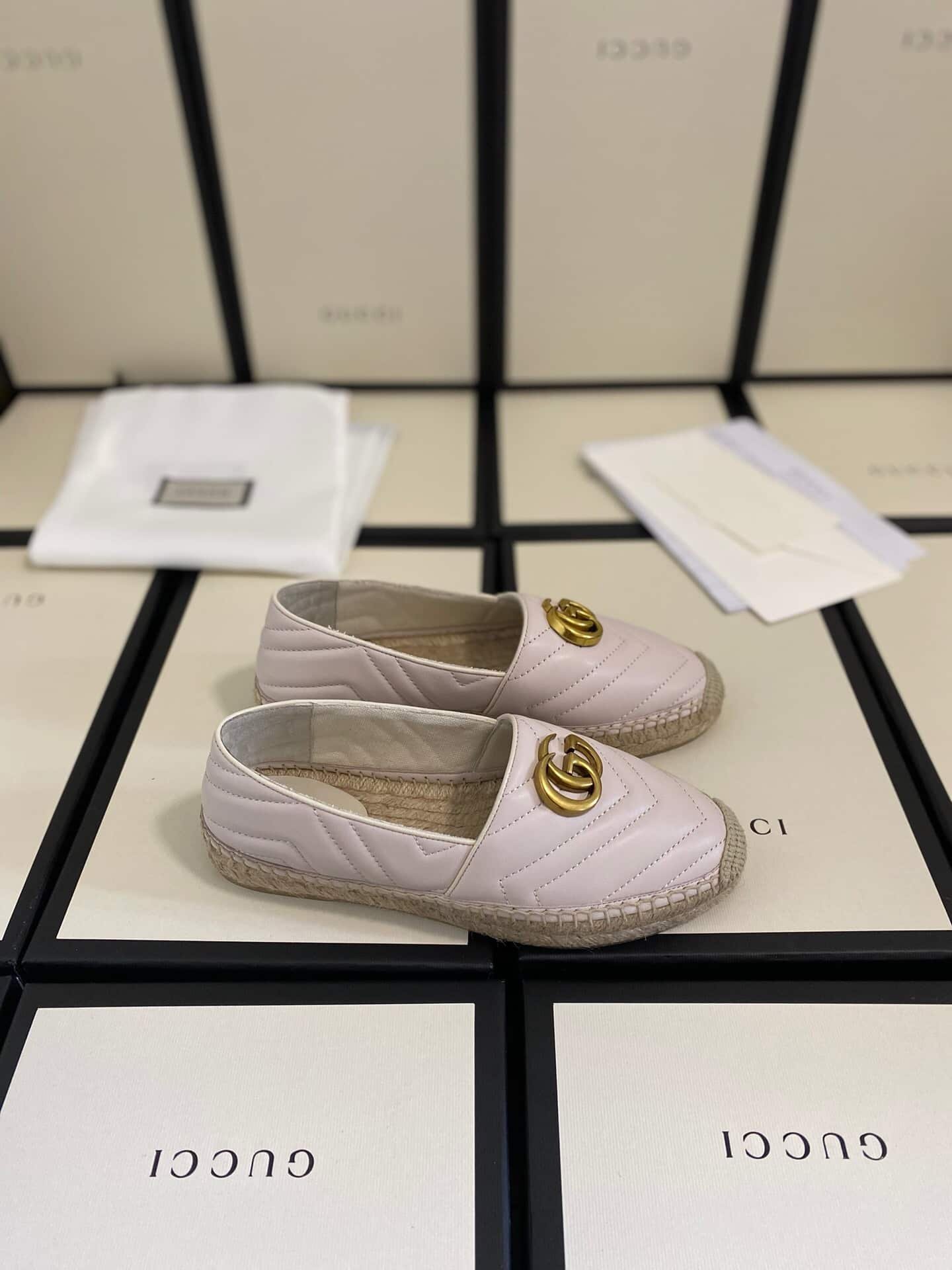 Gvc*1 Leather Espadrille With Double G White ‎551890 Bko00 1000
