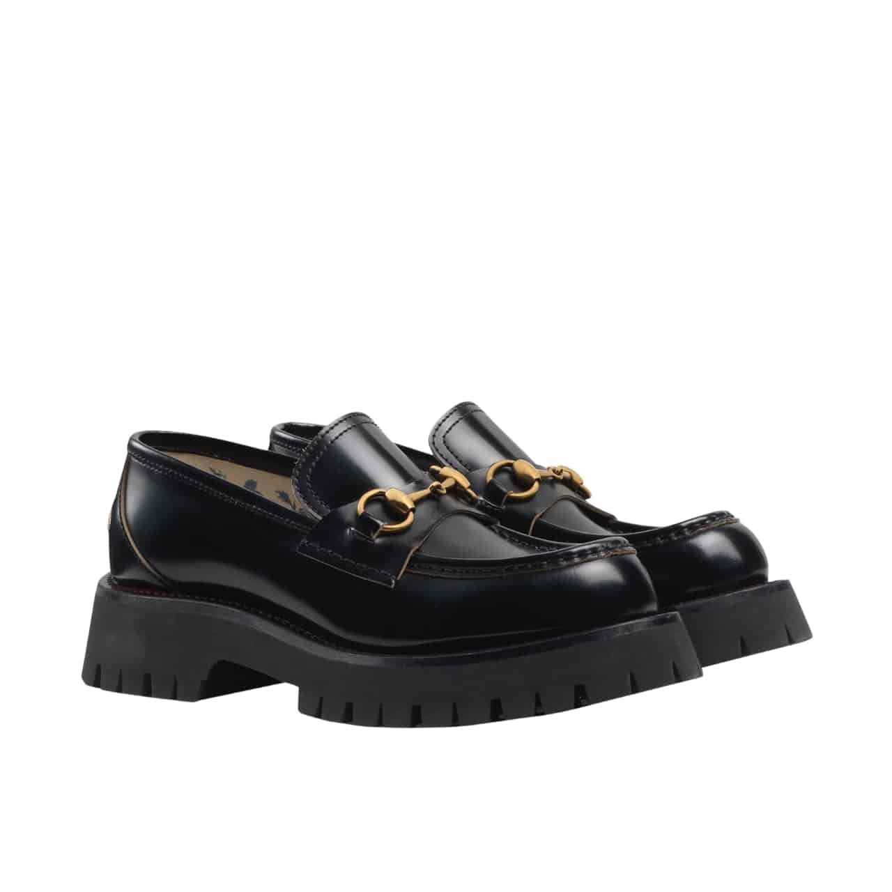 Gvc*1 Women’S Leather Lug Sole Horsebit Loafers Black 577236 Ds800 1000