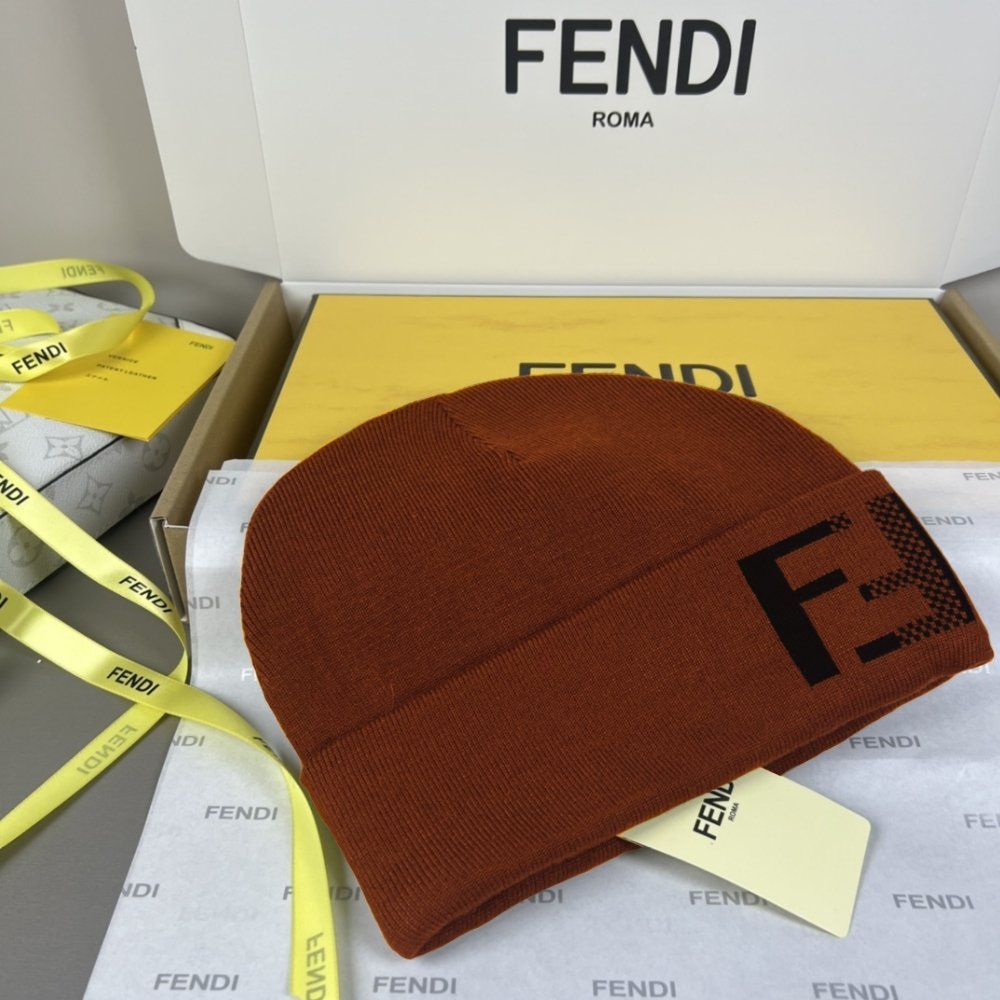 F**di Beanie Wool Hat Brown