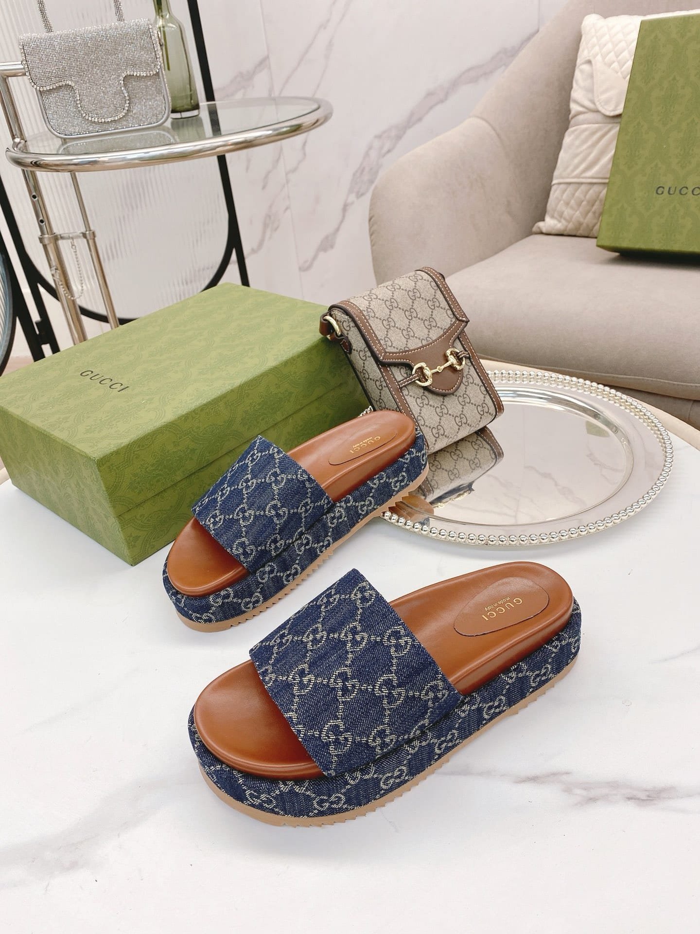 Gvc*1 Women’S Platform Slide Sandal Blue ‎623212 2Kq00 4402