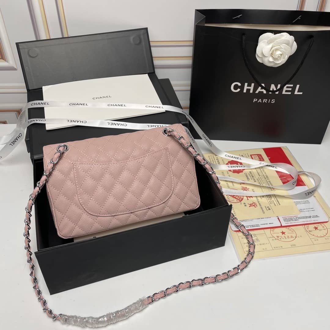 Ch**el Medium Classic Flap Bag Silver Hardware Pink 25Cm