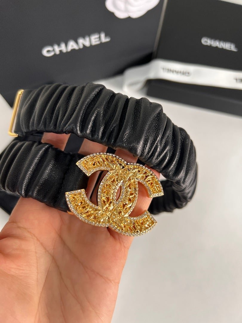Ch**el Leather Belt With Swarovski Stone Variable 30Mm