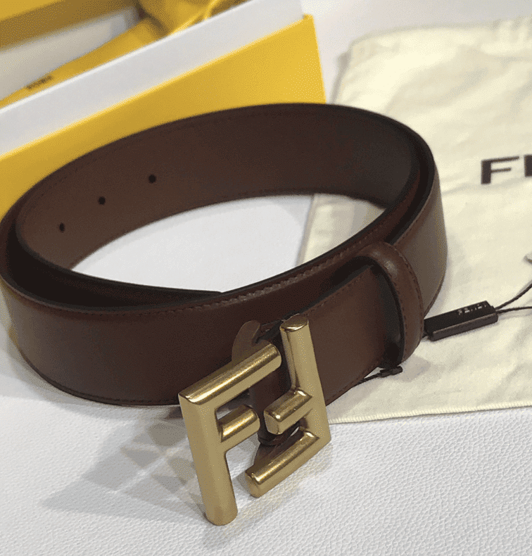 F**di Brown Leather Belt With Ff Gold Buckle 40Mm