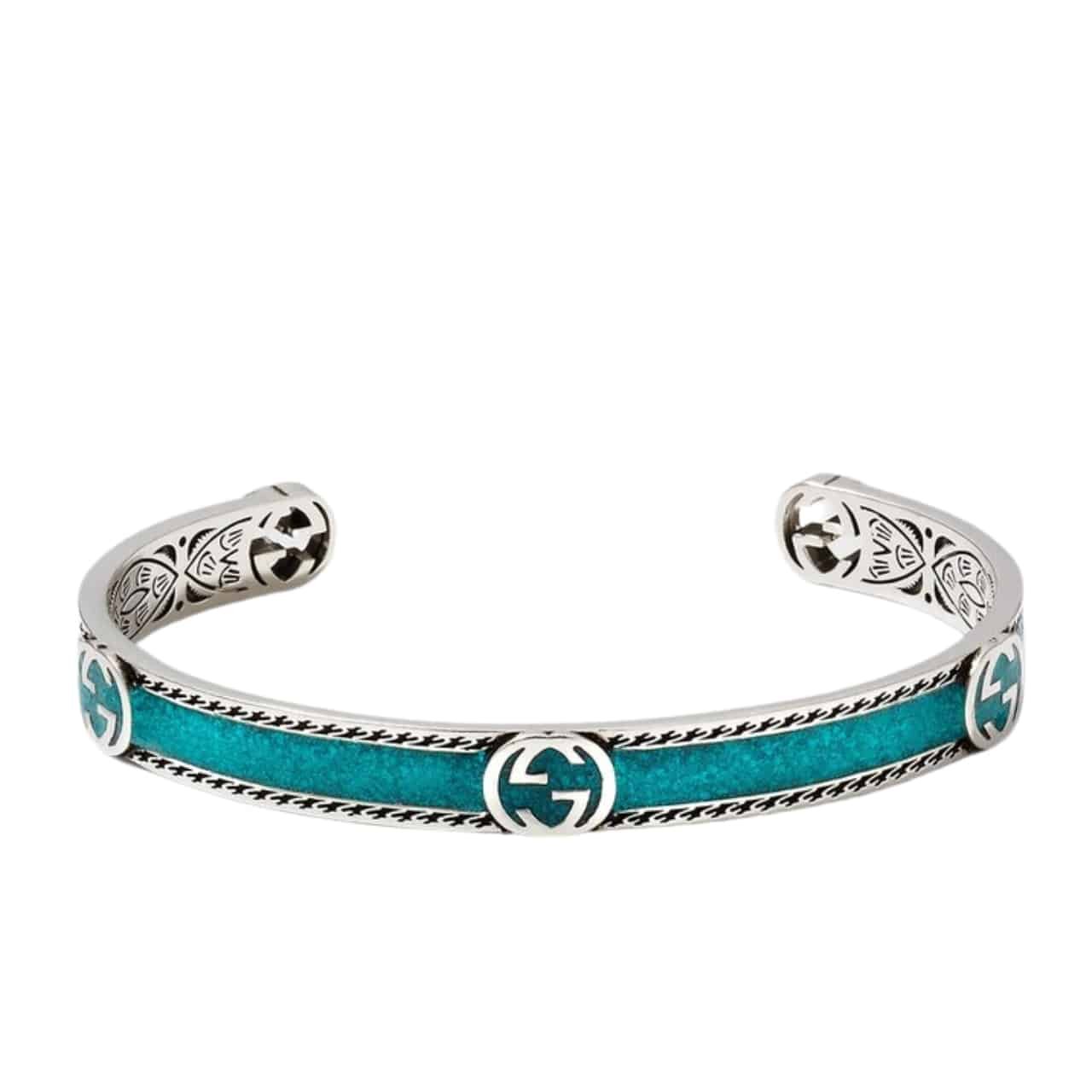 Gvc*1 Cuff Bracelet Interlocking Gg Sterling Silver Turquoise Enamel