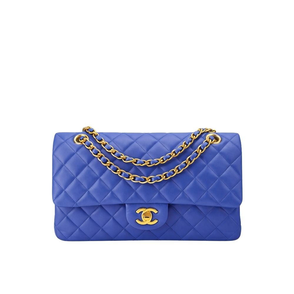 Ch**el Classic Medium Flap Navy And Gold 25Cm