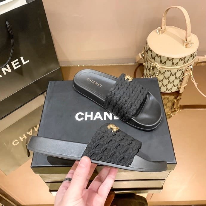 Ch**el Braided Slides Black