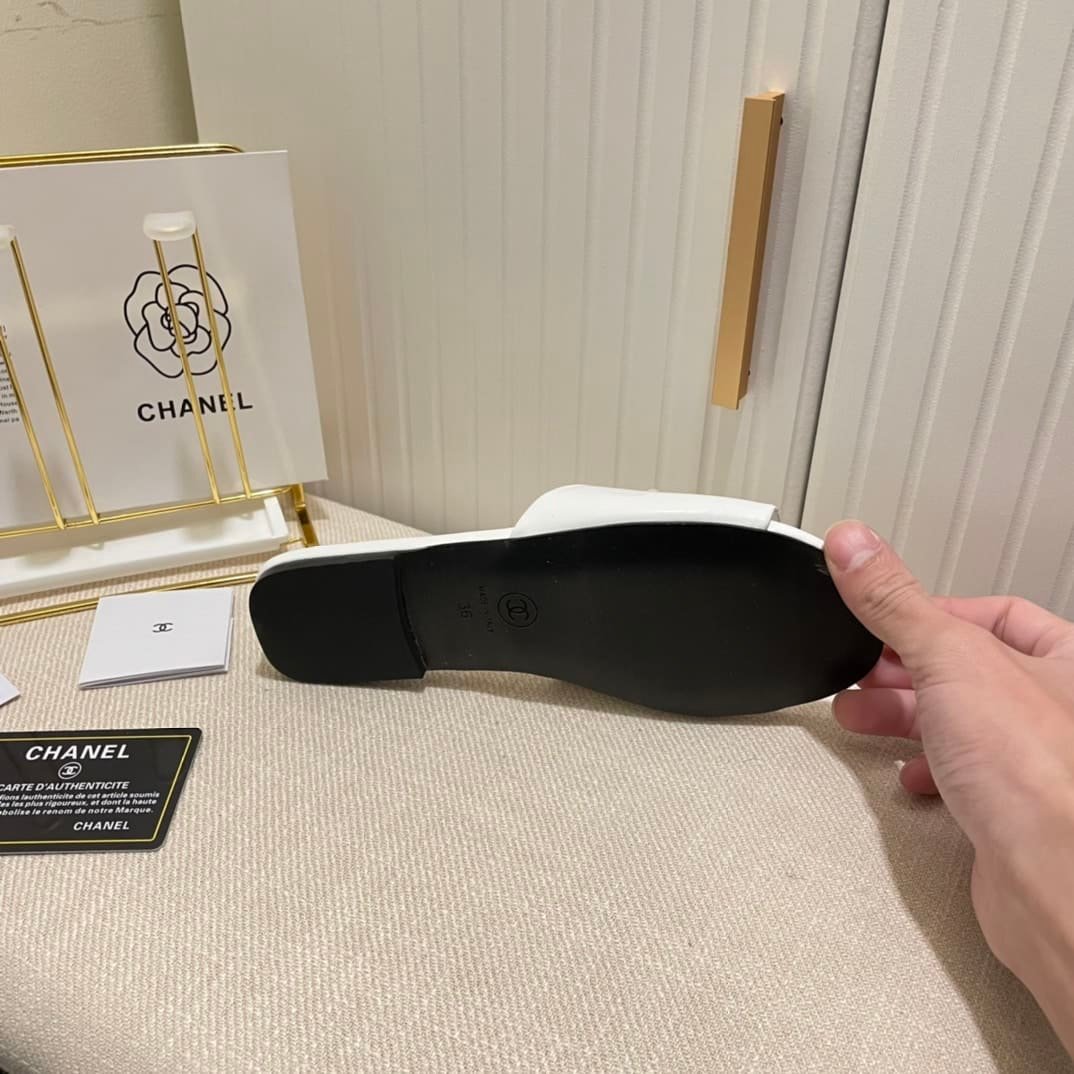 Ch**el Cc Pearl Slippers White