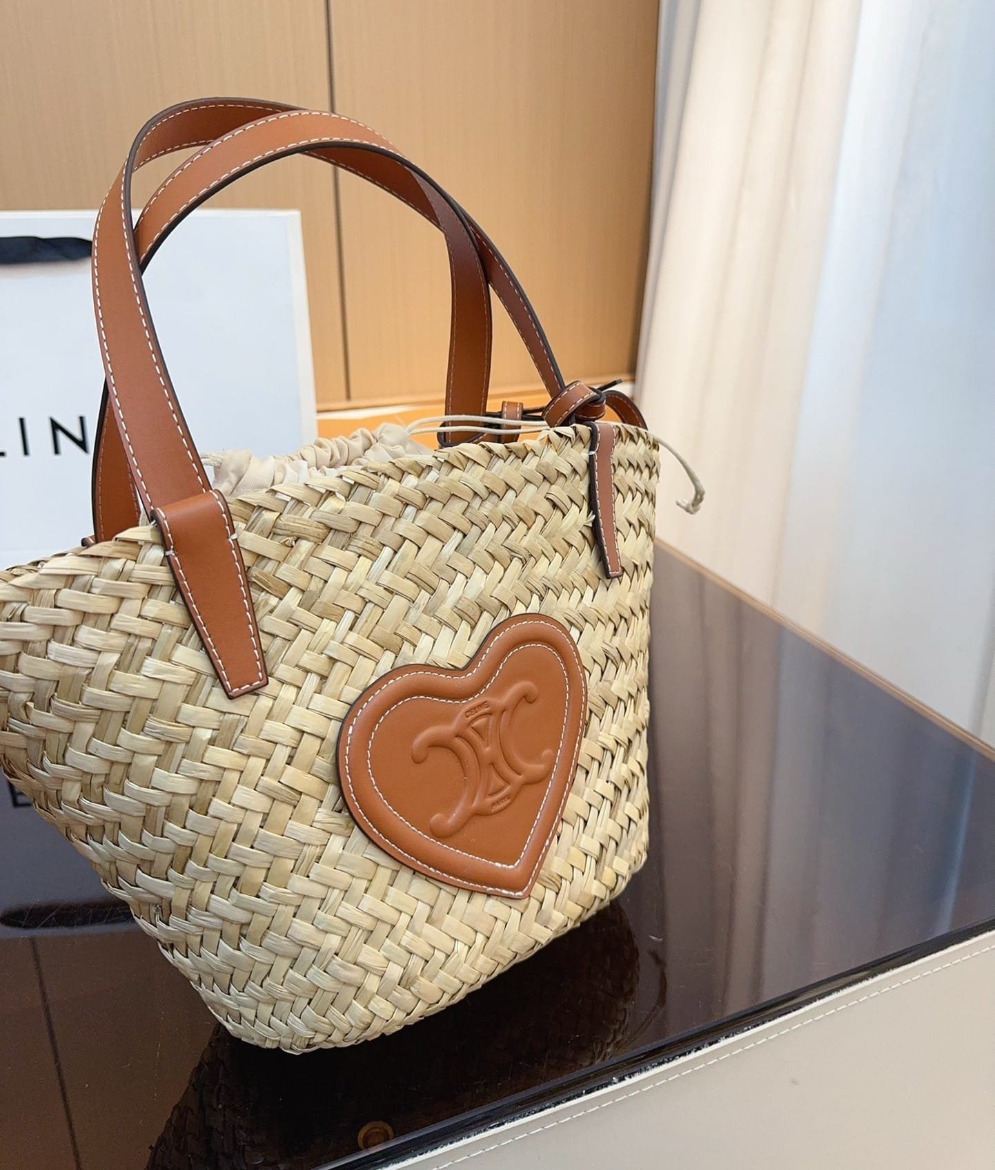 Ce1i*e Triomphe Ce1i*e Panier In Palm Leaves Heart Logo Tan 20Cm