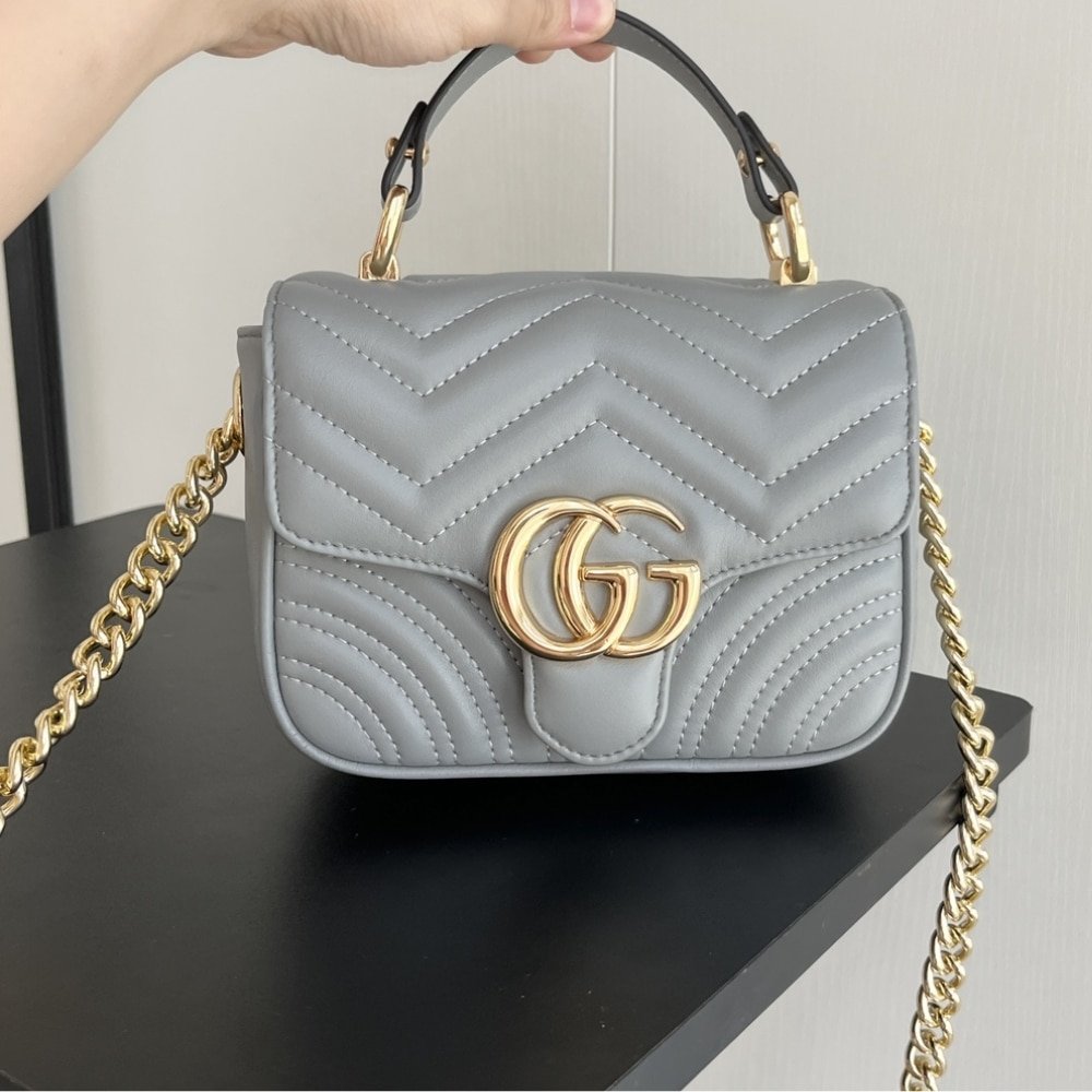 Gvc*1 Gg Marmont Mini Shoulder Bag Grey 17Cm