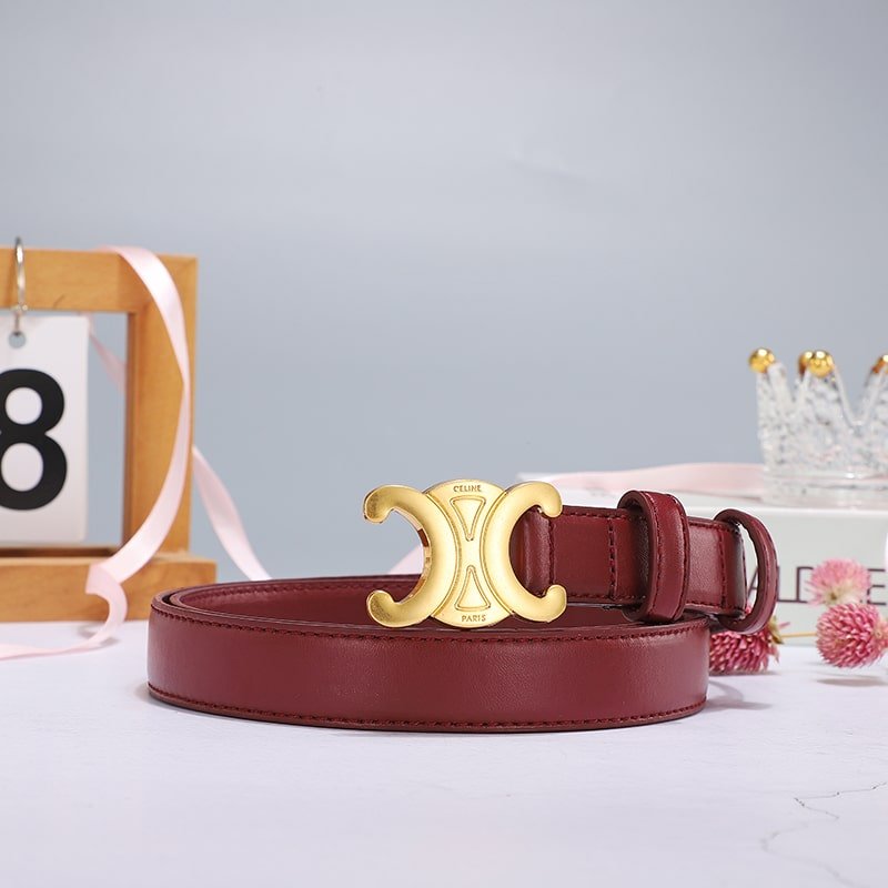 Ce1i*e Medium Triomphe Belt In Taurillon Leather Light Burgundy 25Mm 45Ak93A01 28Lb