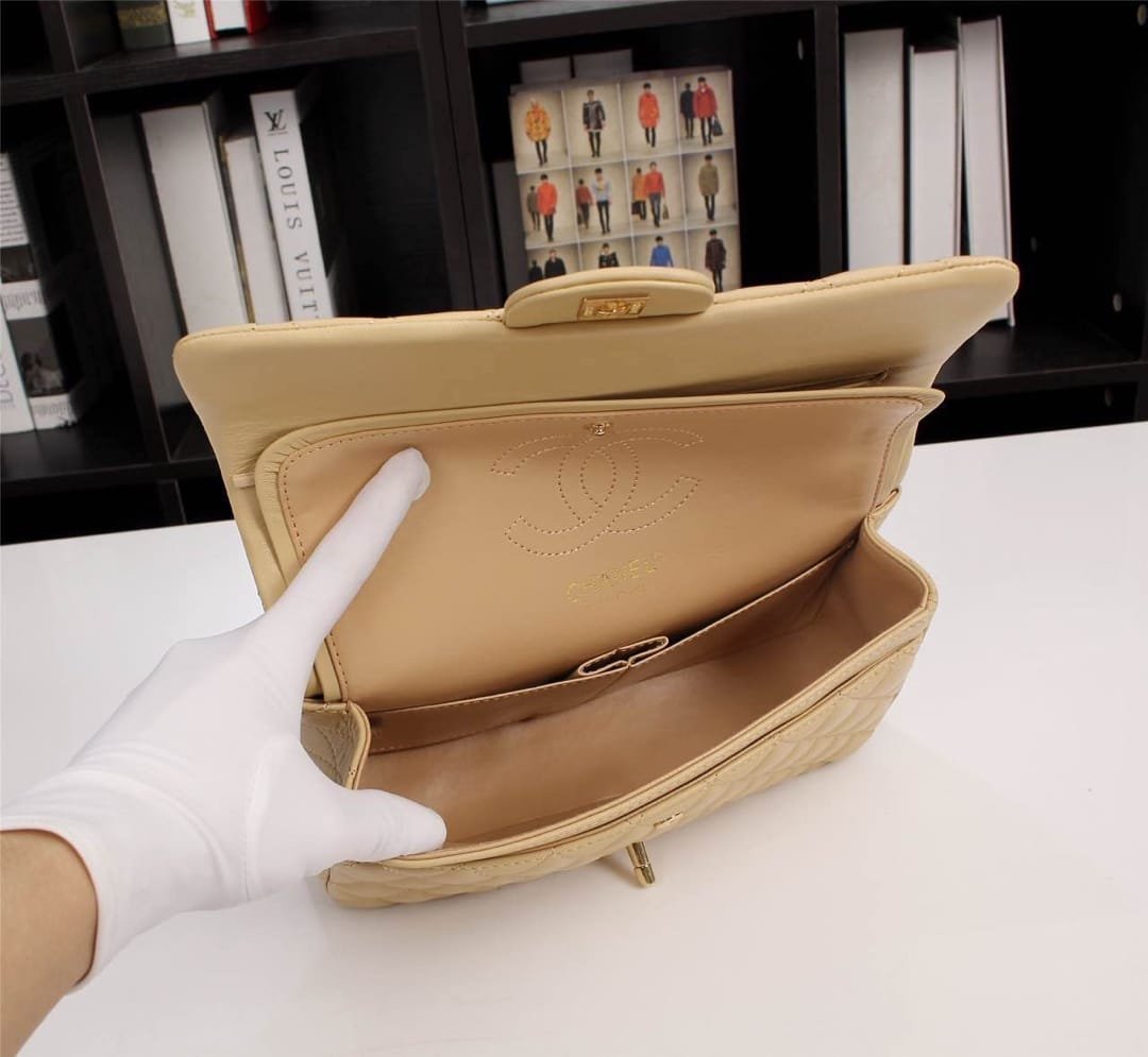 Ch**el Classic Flap Beige Gold Hardware 25Cm
