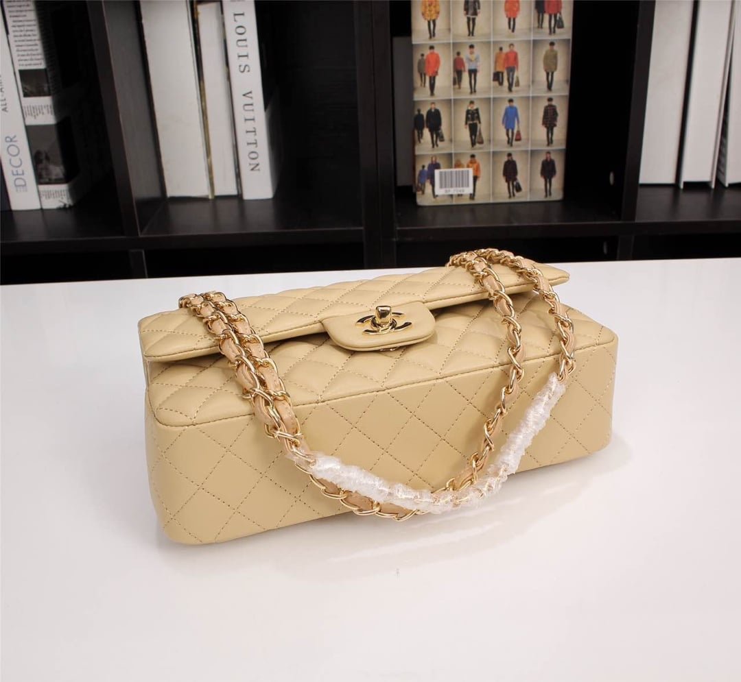 Ch**el Classic Flap Beige Gold Hardware 25Cm