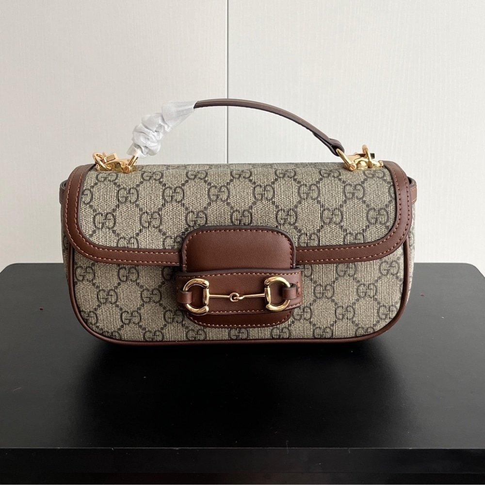Gvc*1 Horsebit 1955 Small Top Handle Bag Beige And Brown 22Cm