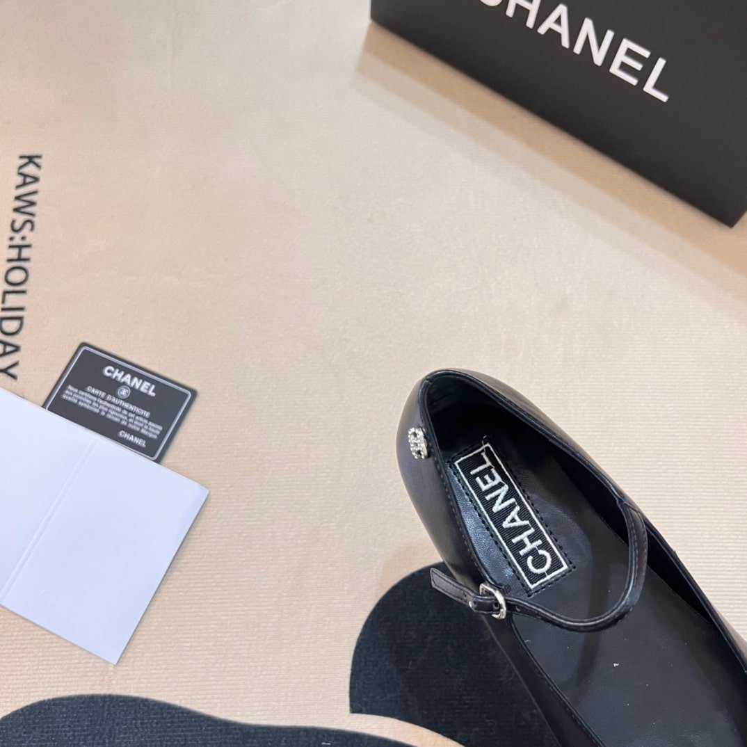 Ch**el Square Toe Ballet Flats Black