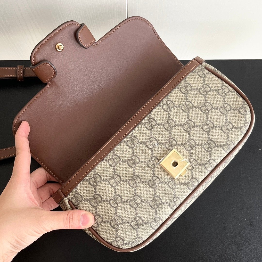 Gvc*1 Horsebit 1955 Small Top Handle Bag Beige And Brown 22Cm