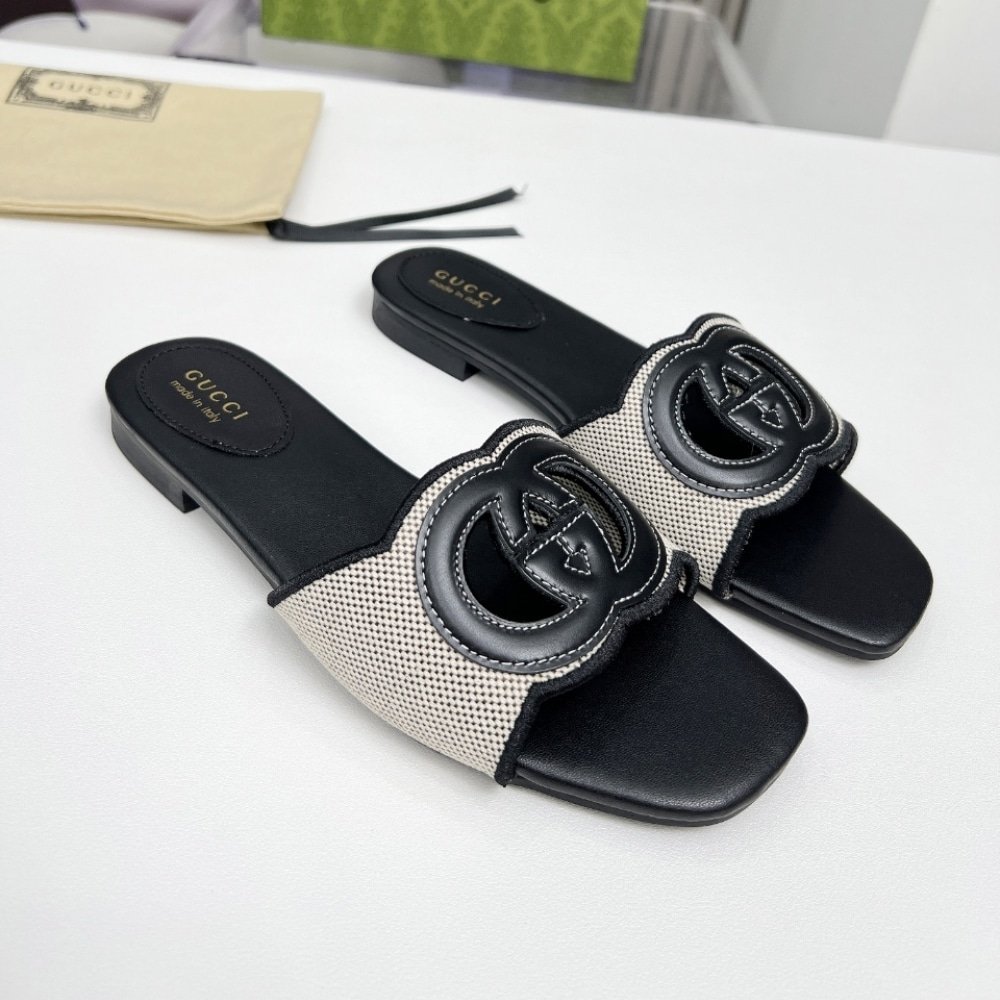 Gvc*1 Women’s Interlocking G Slide Sandal Black White 835723 Faea0 8543