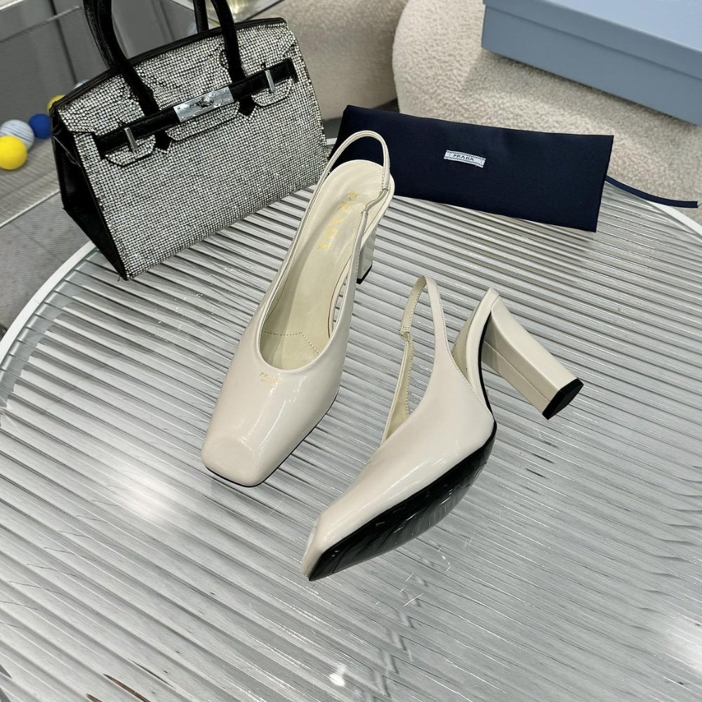 Pra*a Patent Leather Slingback Pumps Ivory 1I838N 069 F0304 F 085