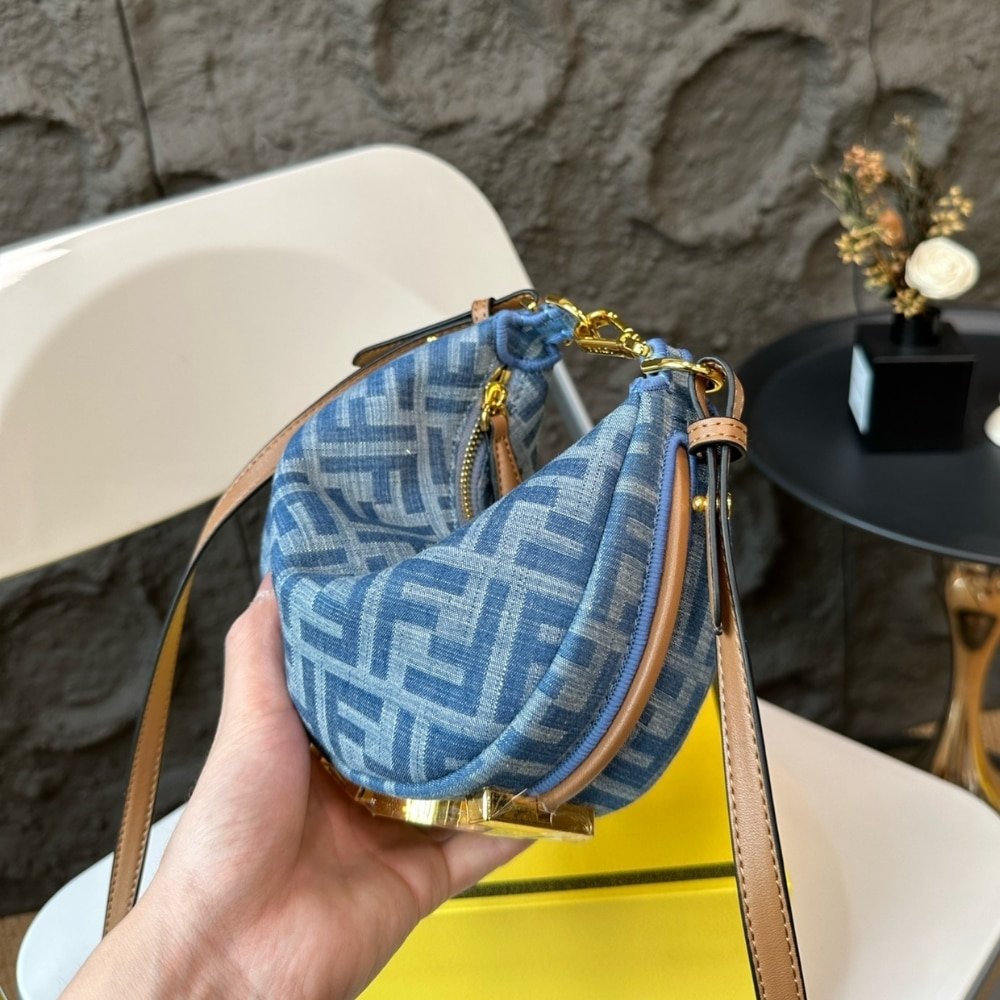 F**di F**digraphy Mini Bag FF Jacquard Fabric Denim Blue 20Cm 8BS081AS3FF1PLN
