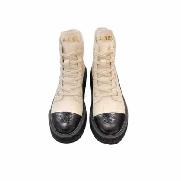 Ch**el Cc Lace Up Boot White Black