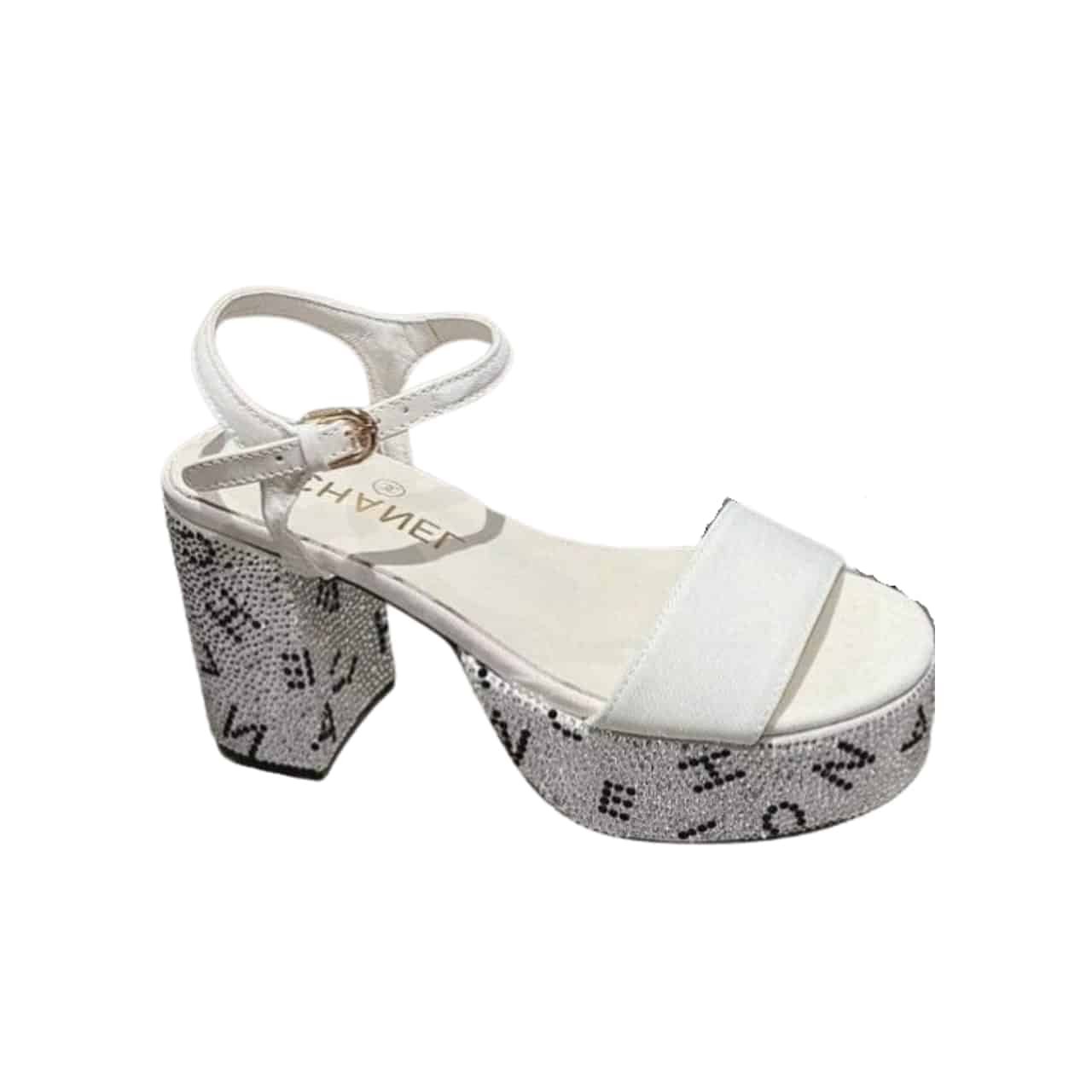 Ch**el Sandal Pump Stone Beads Black Silver G45365 B15306