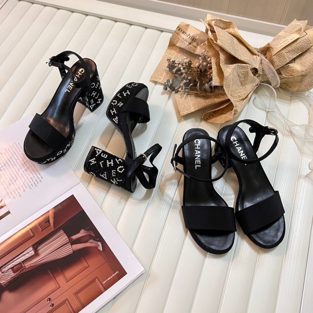 Ch**el Sandal Pump Stone Beads Black Silver G45365 B15306 Nu665