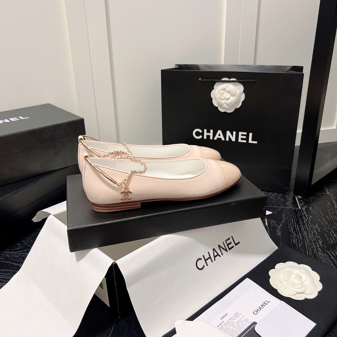 Ch**el Interlocking Cc Logo Ballet Flats Light Pink