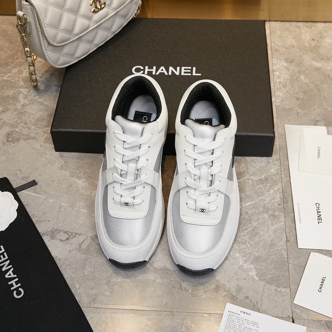 Ch**el Suede And Leather Cc Low Top Sneaker White Black