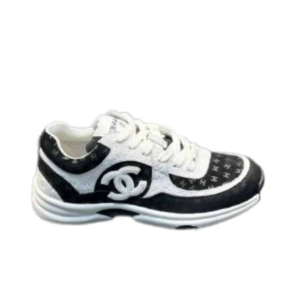 Ch**el Cc Embossed Logo Suede Black White