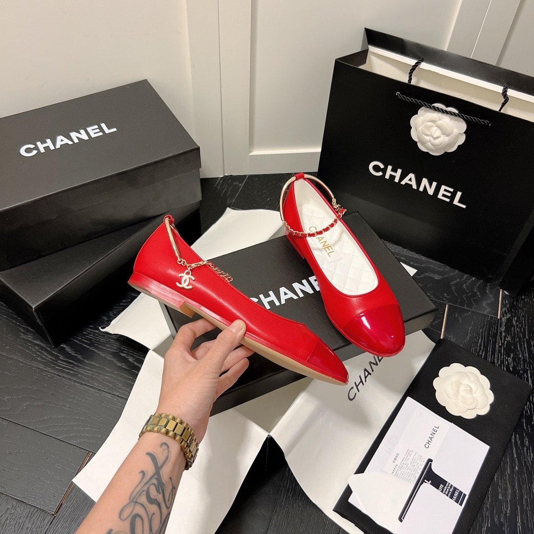 Ch**el Interlocking Cc Logo Ballet Flats Red