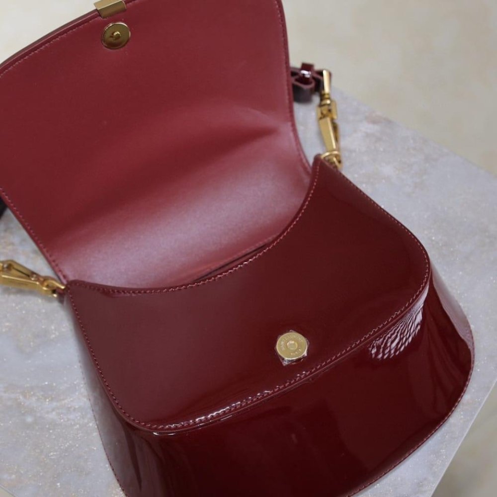 [S*per Vip 1:1] Sa1nt Lau*nt Mini Voltaire Top Handle Bag In Patent Leather Dark Red Wine 21Cm 800846Bmiiw6413