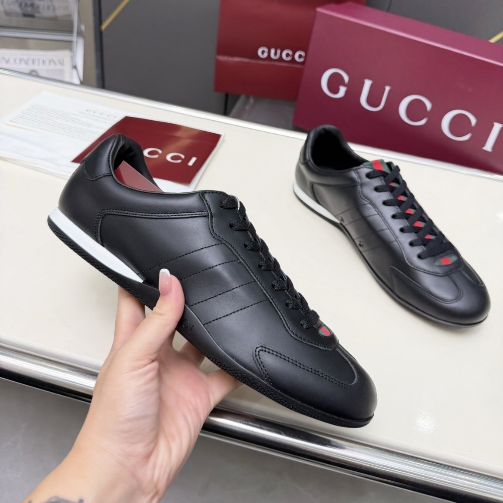 Gvc*1 Men Shift Trainers All Black Leather 857018 Aafuh 1086