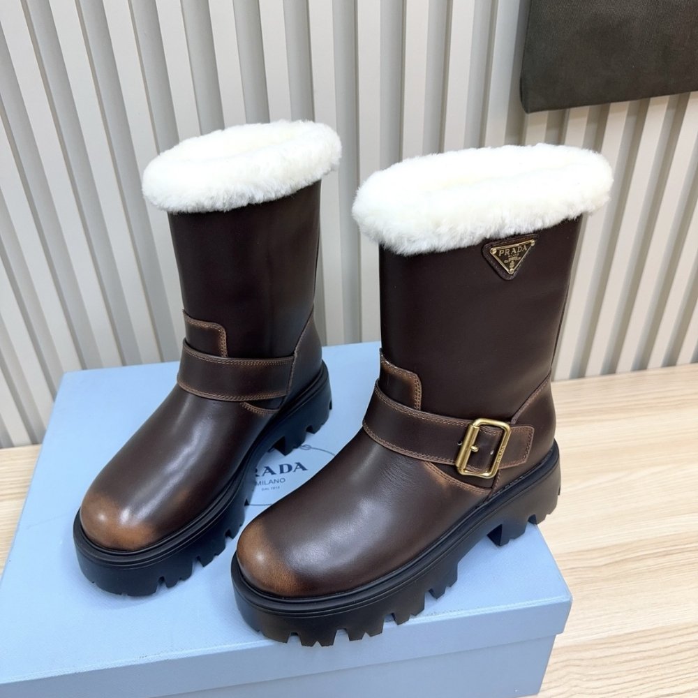 Pra*a Leather And Shearling Booties Cocoa Brown 1U187O Dfw F0324 F 050