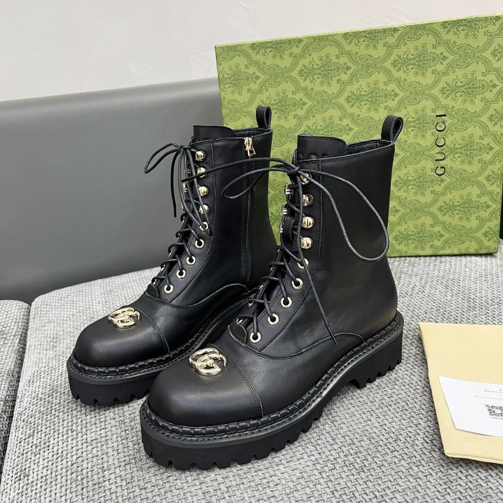 Gvc*1 Women Lace Up Ankle Boot With Gg Black 836050 Aadgl 1000
